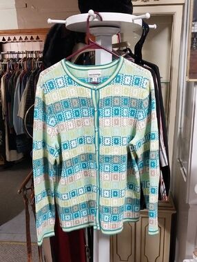 Breckenridge Aqua, Mint & Cream Geometric Cardigan
